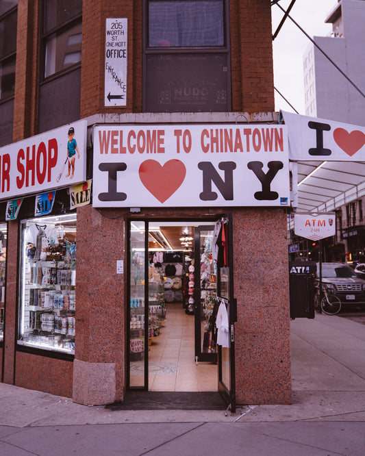 The front of an I Heart NY souvenir shop in Chinatown, NYC
