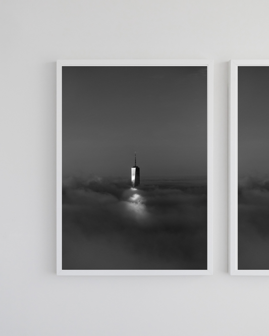 out of the fog, black and white